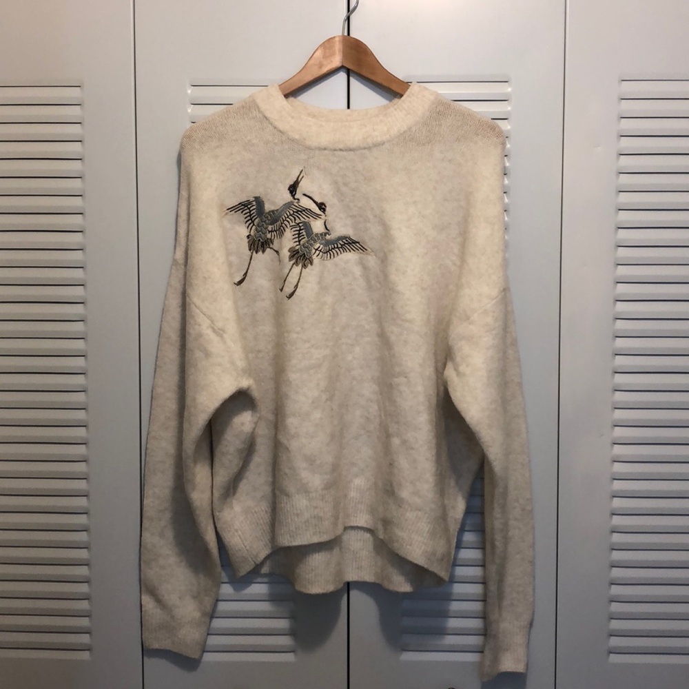 H&M Ivory Bird Embroidered Sweater